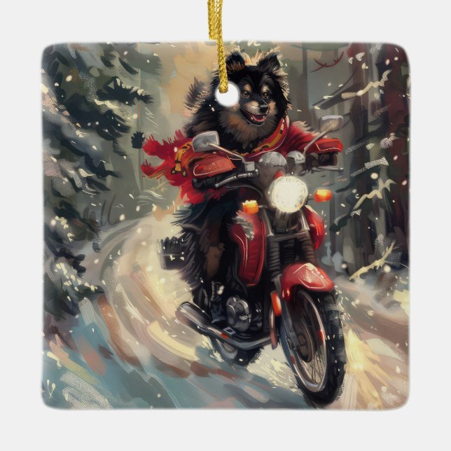 Adorno De Cerámica Navidades finlandeses de motocicletas para perros  (Anverso)