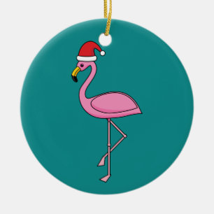 Adorno De Cerámica Navidades Flamingo con Santa Hat