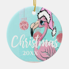 Adorno De Cerámica Navidades Flamingo Foto Blue Pink Girly Cute