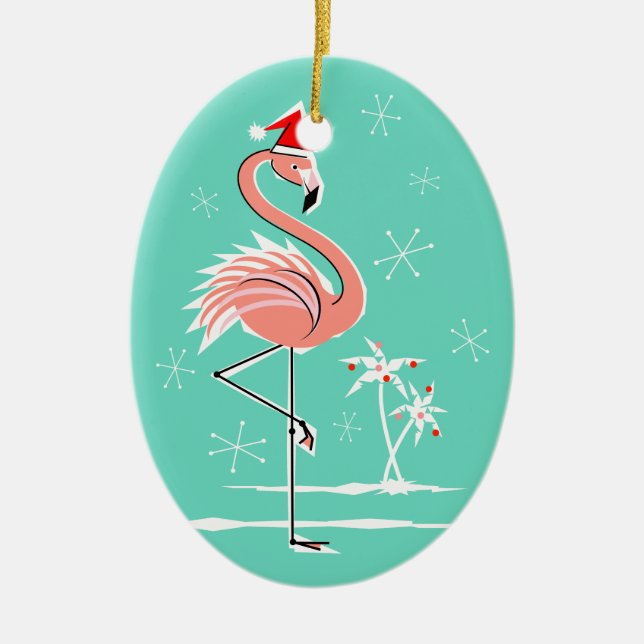 Adorno De Cerámica Navidades Flamingo ornament oval (Frente)