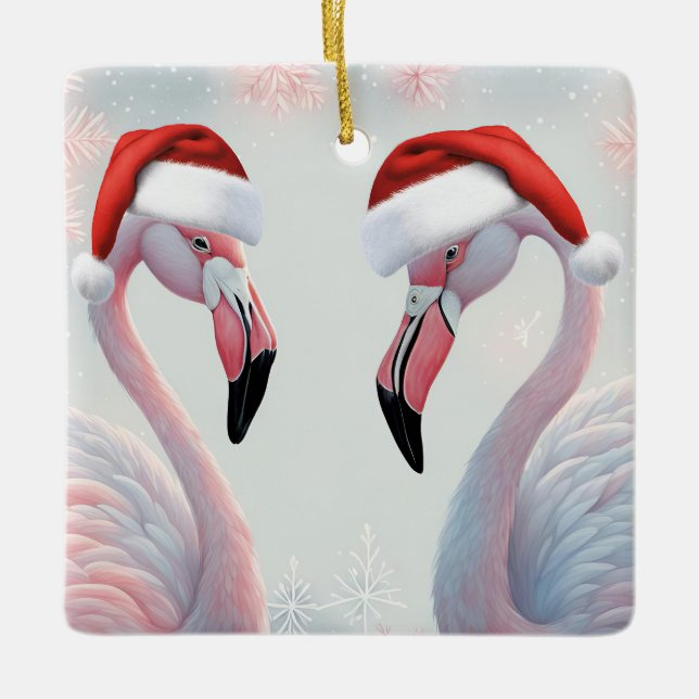 Adorno De Cerámica Navidades Flamingo Rosado (Anverso)