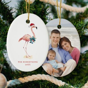 Adorno De Cerámica Navidades Flamingo Tropical Beach