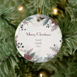 Adorno De Cerámica Navidades florales De Color Rojo Y Blanco