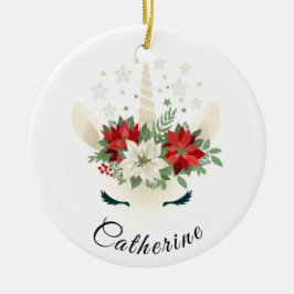 Adorno De Cerámica Navidades florales Unicorn | Vacaciones personaliz