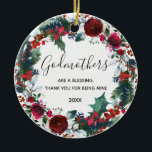 Adorno De Cerámica Navidades florales Winter Red Wreath GodMom<br><div class="desc">Regalo por propuesta de padrino de padrino para cristiandad,  bautismo,  Navidades.</div>