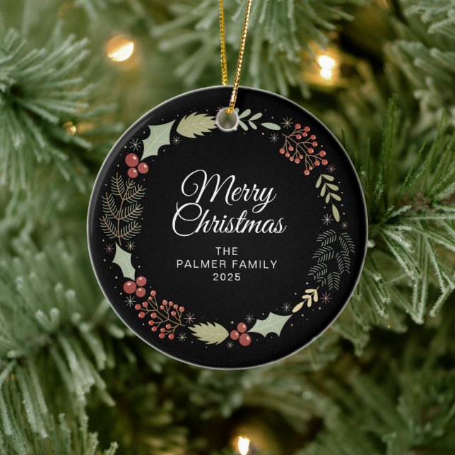 Adorno De Cerámica Navidades florales Wreath Family Photo (Árbol)