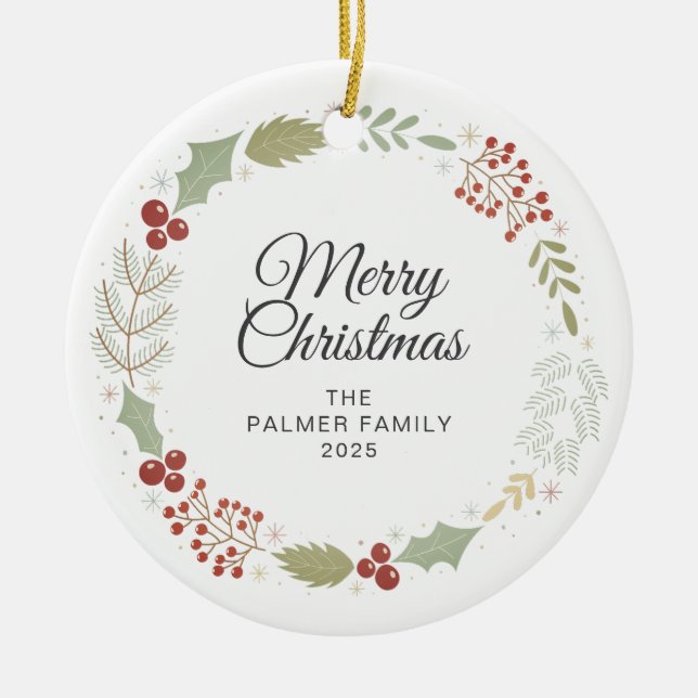 Adorno De Cerámica Navidades florales Wreath Family Photo (Frente)