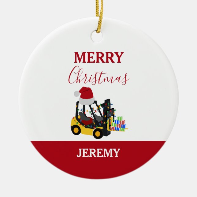 Adorno De Cerámica Navidades Forklift Truck (Frente)