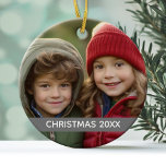Adorno De Cerámica Navidades Foto Año Moderno Rayo Gris Mínimo<br><div class="desc">Puedes añadir una imagen favorita y añadir el año para que puedas recordar esa fecha a lo largo de los años. Si desea que este sea un adorno de doble cara en lugar de un solo lado, simplemente copie y pegue su información en la parte posterior del elemento. Si subes...</div>