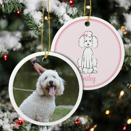 Adorno De Cerámica Navidades Foto de cachorro perro caniche blanco