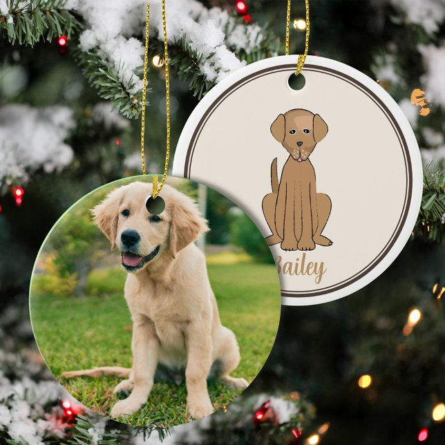 Adorno De Cerámica Navidades Foto de cachorro perro labrador (Cute Labrador puppy Christmas ornament featuring an adorable dog photo holiday design.)