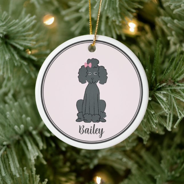 Adorno De Cerámica Navidades Foto de cachorro perro perro caniche neg (Árbol)