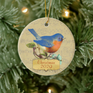 Adorno De Cerámica Navidades Foto de familia Vintage Bluebird