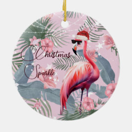 Adorno De Cerámica Navidades Foto Flamingo Santa Hat Tropical