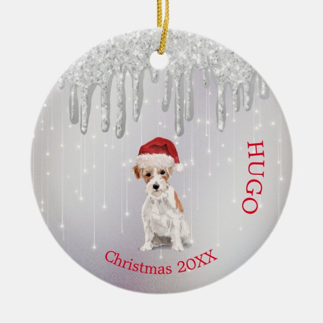 Adorno De Cerámica Navidades Foto Jack Russell Dog Santa Hat (Frente)