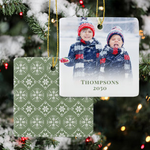 Adorno De Cerámica Navidades Foto Patrón verde personalizado
