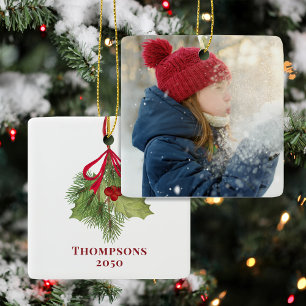 Adorno De Cerámica Navidades Foto Watercolor Holly Berries Greenery