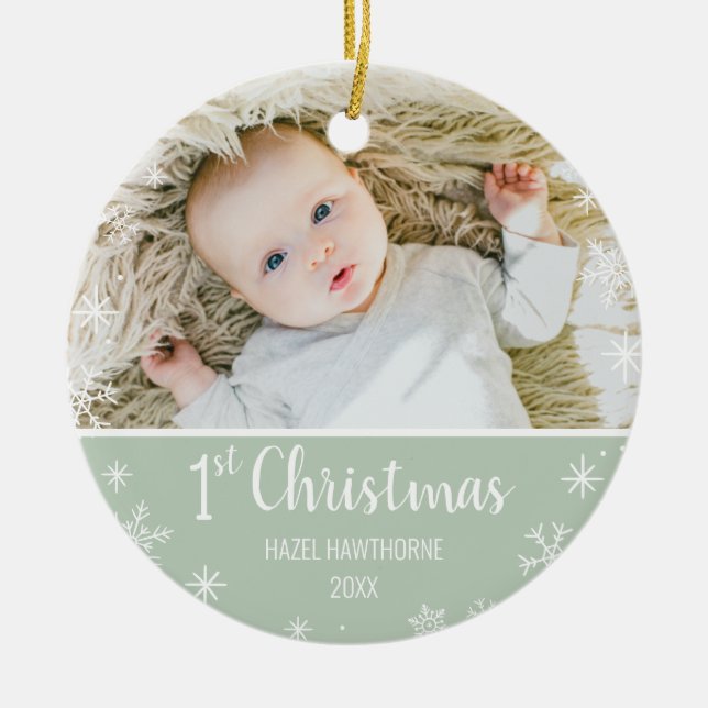 Adorno De Cerámica Navidades Foto y nombre del primer Personalizado d (Frente)