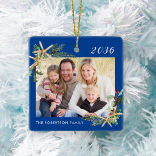Adorno De Cerámica Navidades fotográficos de la familia azul Starfish