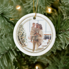 Adorno De Cerámica Navidades fotográficos de marco dorado personaliza
