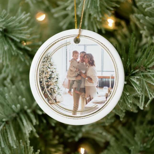 Adorno De Cerámica Navidades fotográficos de marco dorado personaliza (Árbol)