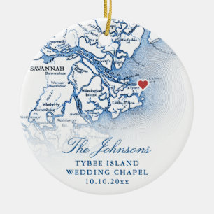 Adorno De Cerámica Navidades fotográficos de Tybee Island GA Map Boda