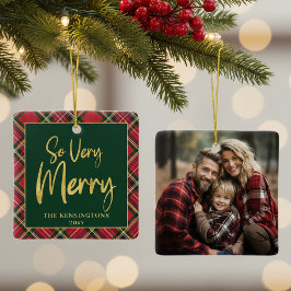 Adorno De Cerámica Navidades fotográficos de vacaciones en Tartán Roj