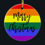 Adorno De Cerámica NAVIDADES fotográficos del Personalizado arcoiris<br><div class="desc">Un hermoso diseño de adorno navideño con los colores de la bandera arcoiris del personalizado del orgullo gay LGBT. Muestra tu amor con este hermoso adorno gay de Navidad. Personalizar con su foto,  nombres y fecha.</div>