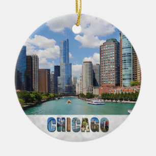 Adorno De Cerámica Navidades fotográficos del río Chicago Illinois