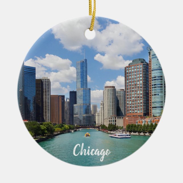 Adorno De Cerámica Navidades fotográficos del río Illinois de Chicago (Frente)