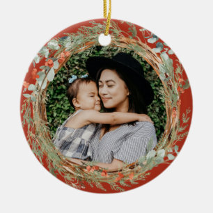 Adorno De Cerámica Navidades fotográficos Eucalytus y Winterberry Wr