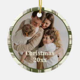 Adorno De Cerámica Navidades fotográficos familiares de Green Plaid