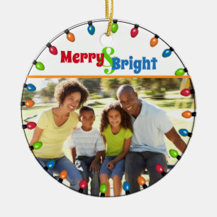 Adorno De Cerámica Navidades fotográficos familiares de merry y Brigh