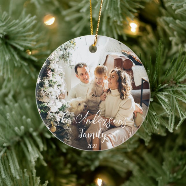Adorno De Cerámica Navidades fotográficos familiares de tipografía de (Árbol)