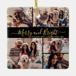 Adorno De Cerámica Navidades fotográficos Merry and Bright Black Gold