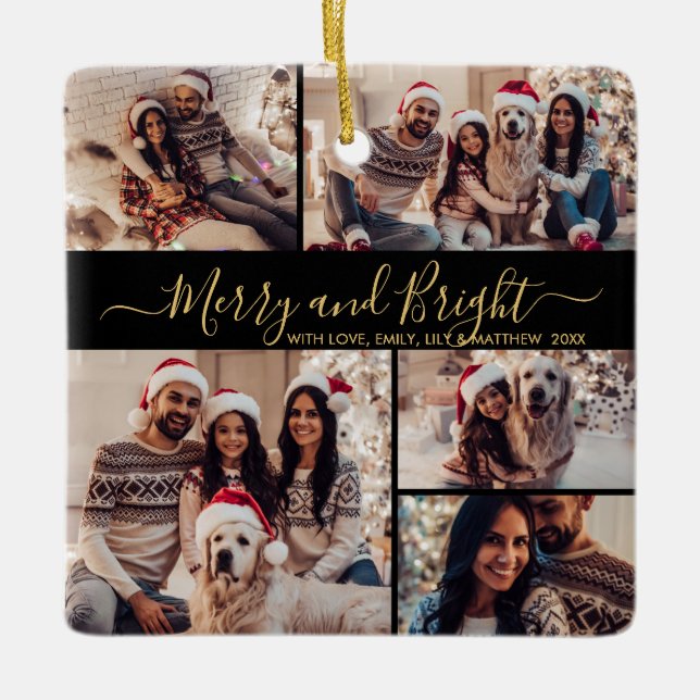 Adorno De Cerámica Navidades fotográficos Merry and Bright Black Gold (Anverso)