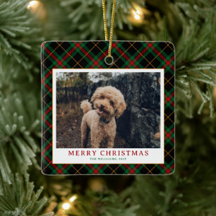 Adorno De Cerámica Navidades fotográficos Vintage Green Tartan Plaid