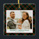 Adorno De Cerámica Navidades fotográficos Vintage Green Tartan Plaid<br><div class="desc">Envíe cálidos deseos esta temporada navideña con la tarjeta navideña Vintage Green Tartan Plaid Photo Merriest Navidades. Esta tarjeta combina elegancia intemporal con alegría festiva. Perfecto para extender la alegría de vacaciones a amigos y familia, captura el espíritu acogedor de los Navidades de una manera elegante y personal. Añada un...</div>