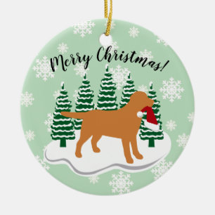 Adorno De Cerámica Navidades Fox Red Labrador Evergreen Snowflakes