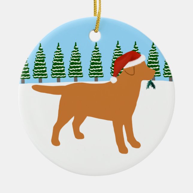 Adorno De Cerámica Navidades Fox Red Labrador Santa Hat (Frente)