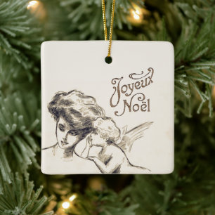 Adorno De Cerámica Navidades franceses Joyeux Noel Vintage Angel
