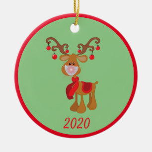 Adorno De Cerámica Navidades frente a la máscara de reno Rudolph
