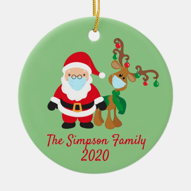 Adorno De Cerámica Navidades frente a la máscara de reno Santa (Frente)