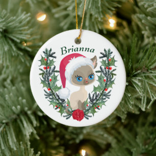 Adorno De Cerámica Navidades gatitos curas siameses
