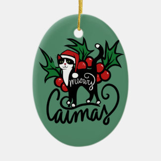 Adorno De Cerámica Navidades Gato de Tuxedo