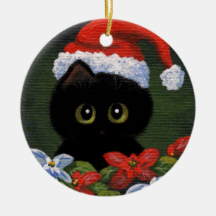 Adorno De Cerámica Navidades Gato negro Santa Claus Curiosas Creacion
