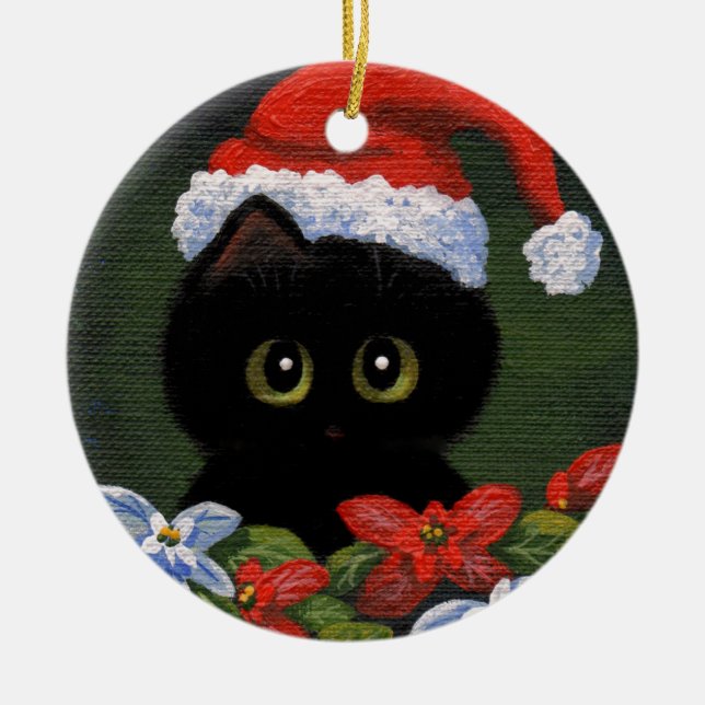 Adorno De Cerámica Navidades Gato negro Santa Claus Curiosas Creacion (Frente)