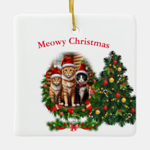 Adorno De Cerámica Navidades gatos