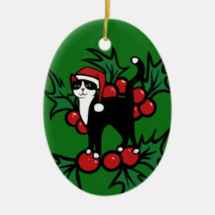 Adorno De Cerámica Navidades gatos de Tuxedo