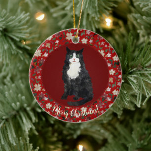 Adorno De Cerámica Navidades gatos florales